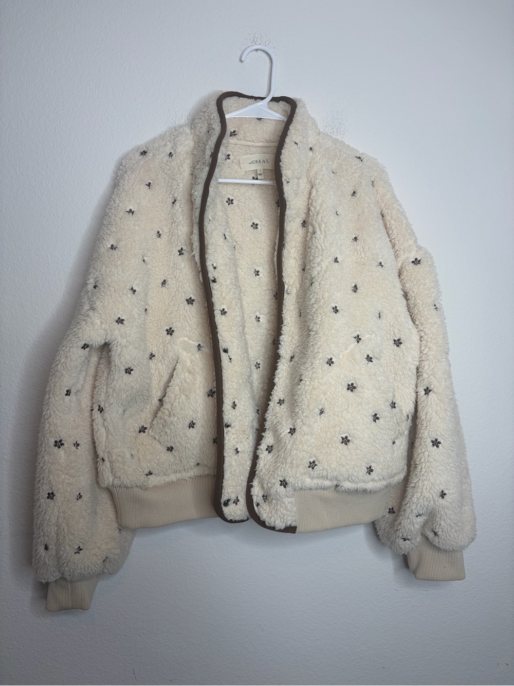 The Great. Cream White Blackbird Fleece Jacket Size L - Picture 6 of 10